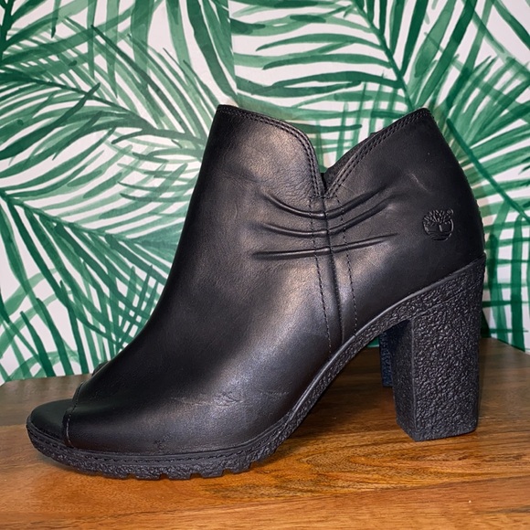 Timberland Black Leather Open Toe Bootie Women’s 9.5 - Picture 3 of 9